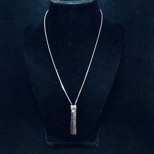 Avon Silver Tone Triangle Chain Tassel Necklace